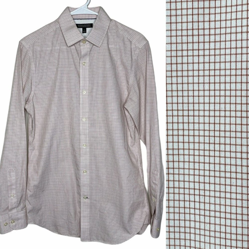 BANANA REPUBLIC Mens Sz S Non Iron Tailored Slim Fit Orange Stripe EUC